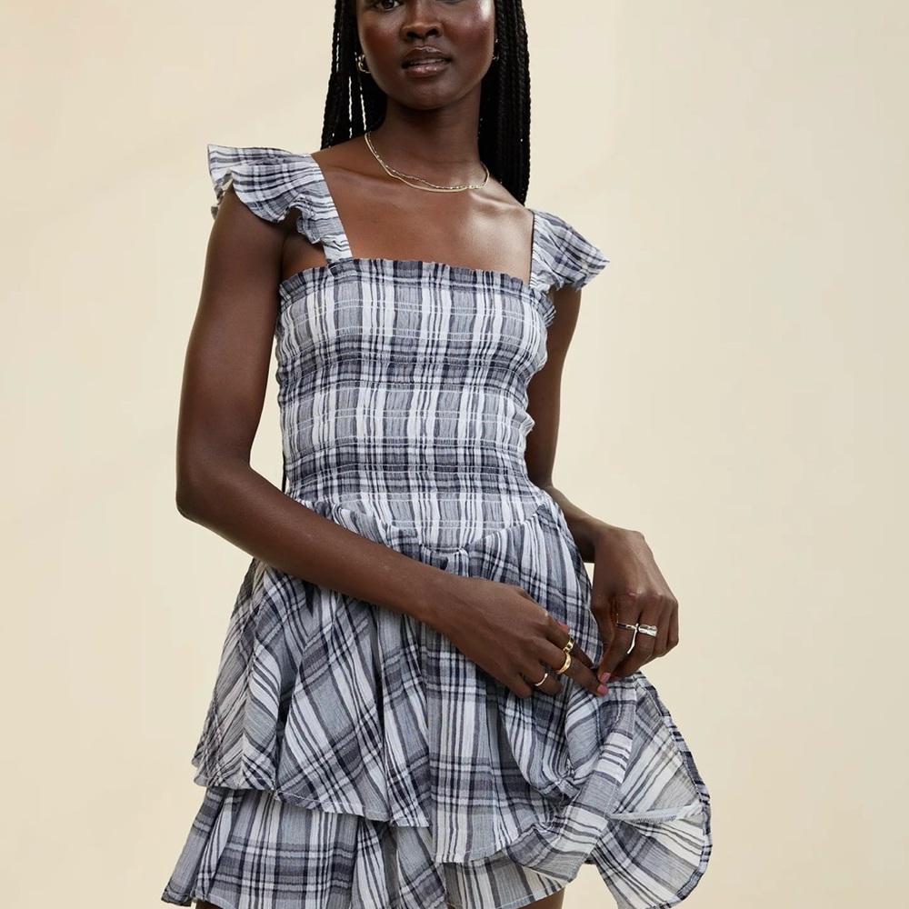 Aerie Black and White Plaid Mini Dress